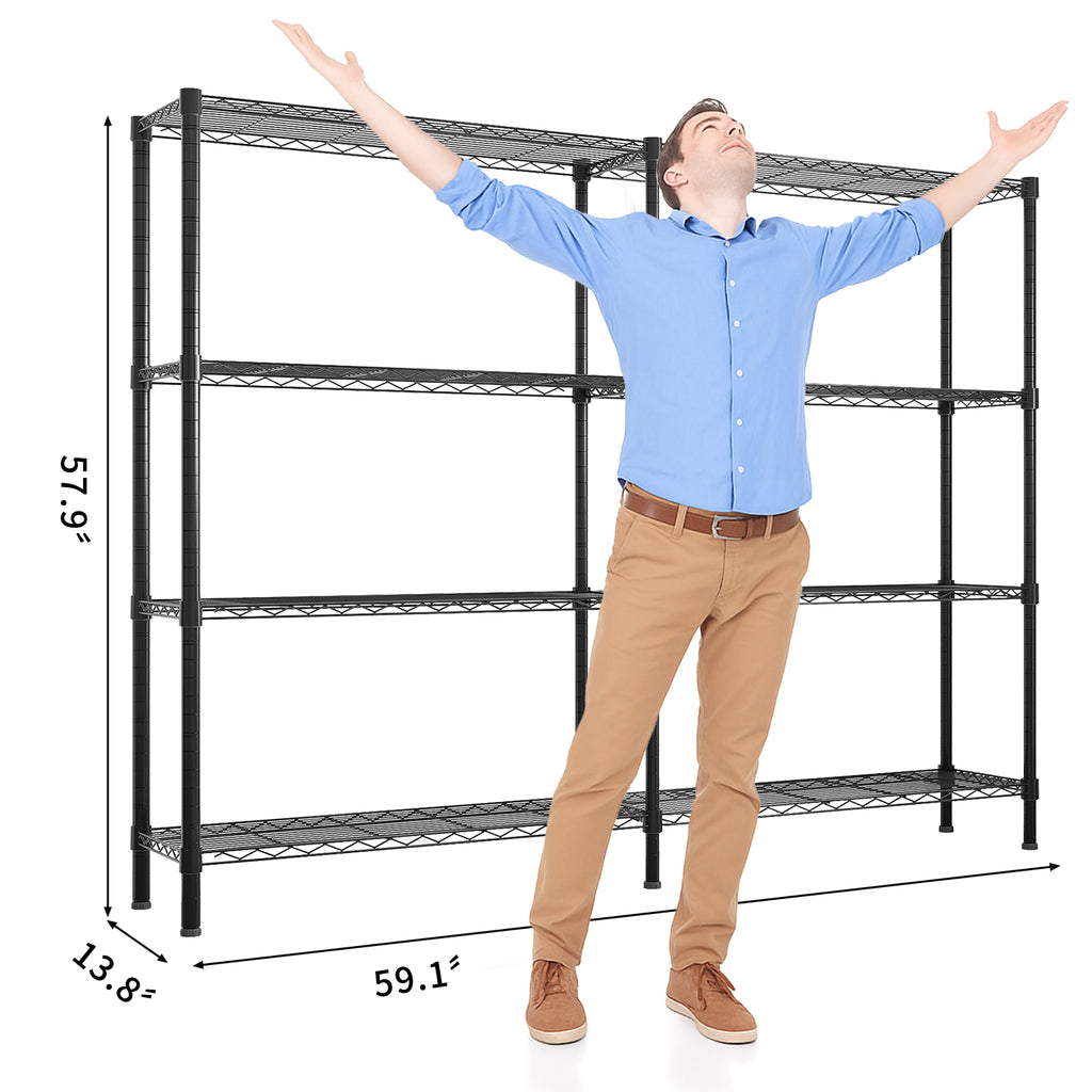 AEELLEEA 4-Tier Wire Storage Shelving Unit, 59.1"W x13.8"D x57.9"H, Heavy Duty Adjustable Metal Rack, Convertible L or H Shape