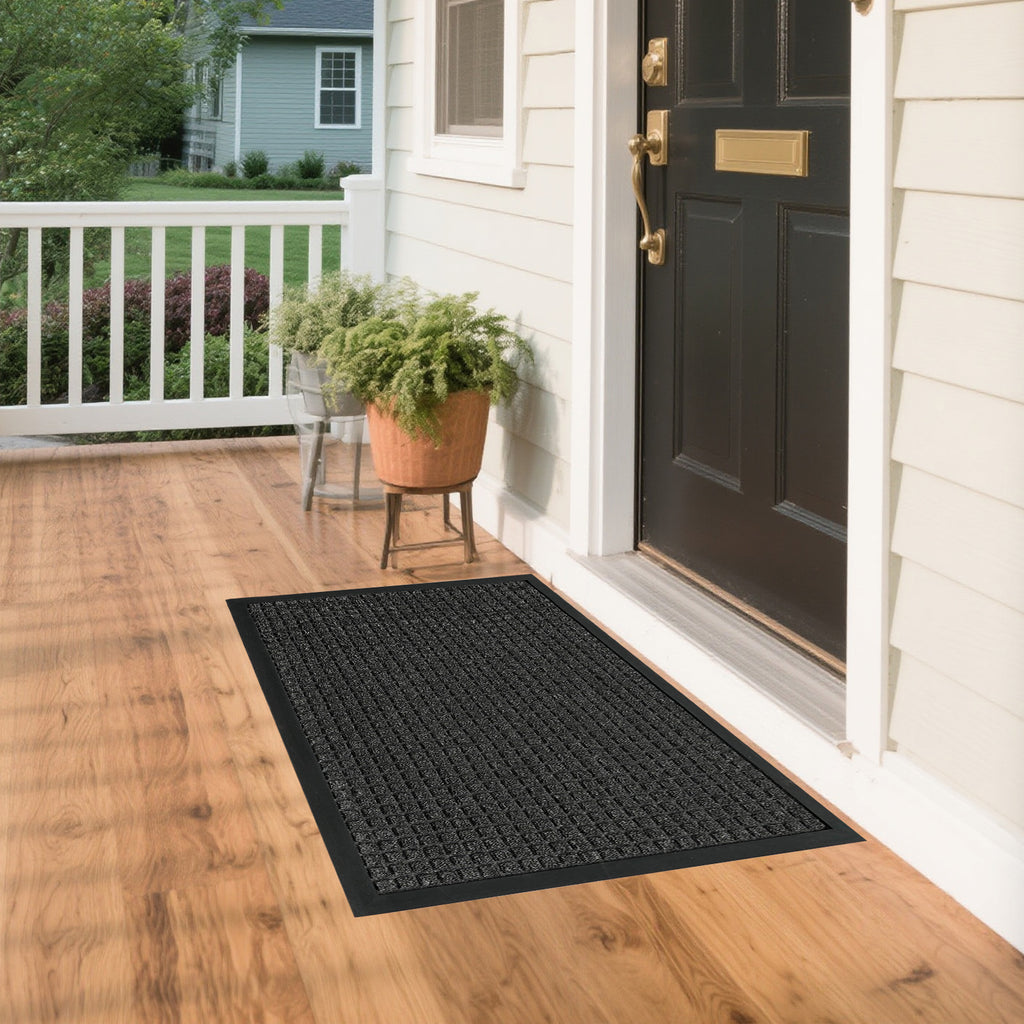 AEELLEEA Low Profile Rubber Border Doormat, Polypropylene Grid Surface Dirt Trapping Entry Mat, Non Slip Outdoor Indoor Welcome Mat for Front Door