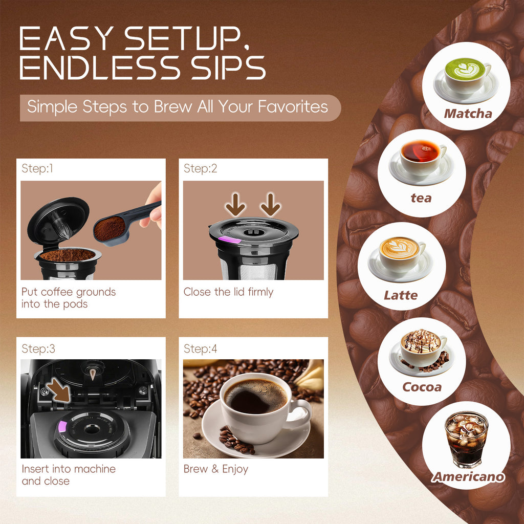 AEELLEEA Reusable Coffee Pods Filter Kit 2"x1.57", 4 Pack Refillable Coffee Capsules with Storage Box & Spoon, Fits 1-Prong Coffee Machines