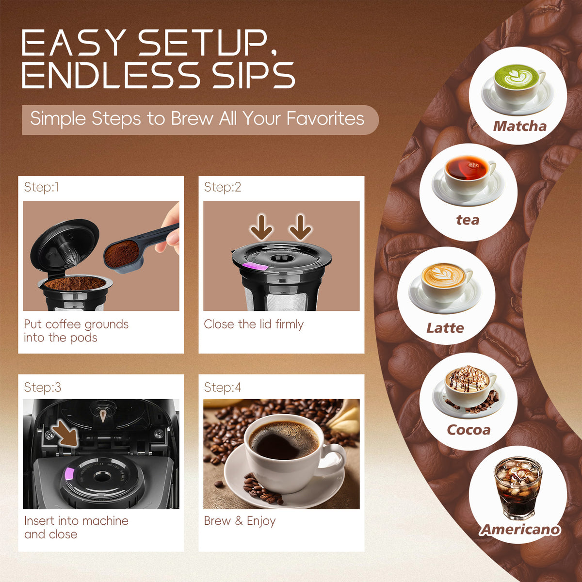 AEELLEEA Reusable Coffee Pods Filter Kit 2"x1.57", 4 Pack Refillable Coffee Capsules with Storage Box & Spoon, Fits 1-Prong Coffee Machines