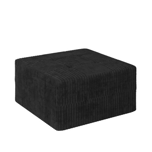 AEELLEEA Black Square Upholstered Ottoman, Ribbed Corduroy-Style Footrest, Modern Accent Furniture