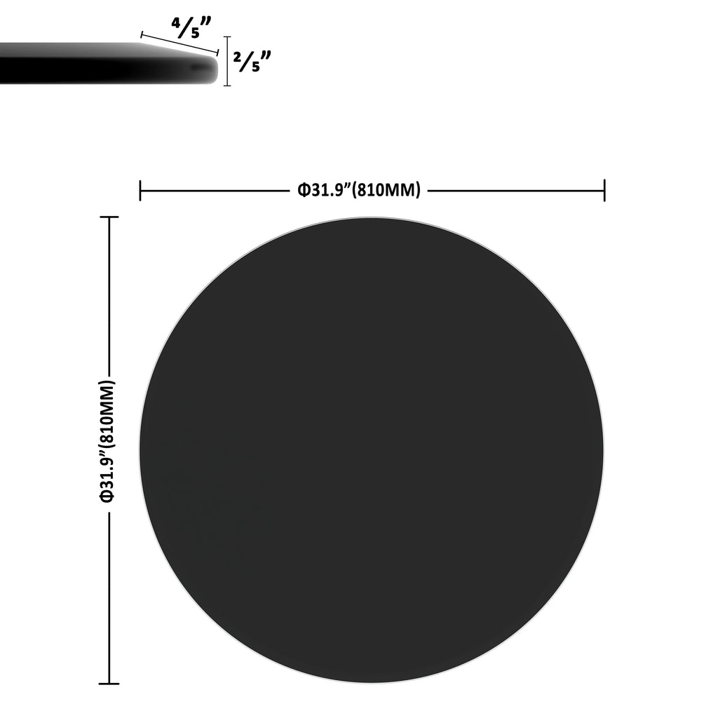 AEELLEEA 32 in Round Black Tempered Glass Table Top, 0.4 in Thick Beveled Edge Replacement Top for Coffee & Dining Tables