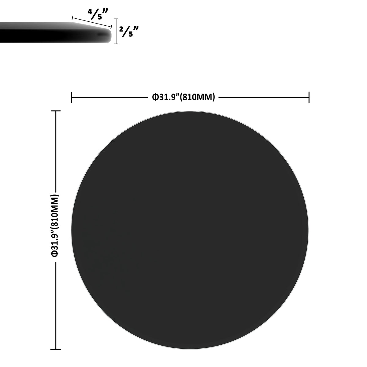 AEELLEEA 32 in Round Black Tempered Glass Table Top, 0.4 in Thick Beveled Edge Replacement Top for Coffee & Dining Tables