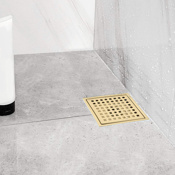 6 Inch Square Shower Floor Drain, 304 Stainless Steel Removable Grid Grate, Rust‑Resistant for Bathroom Kitchen Garage