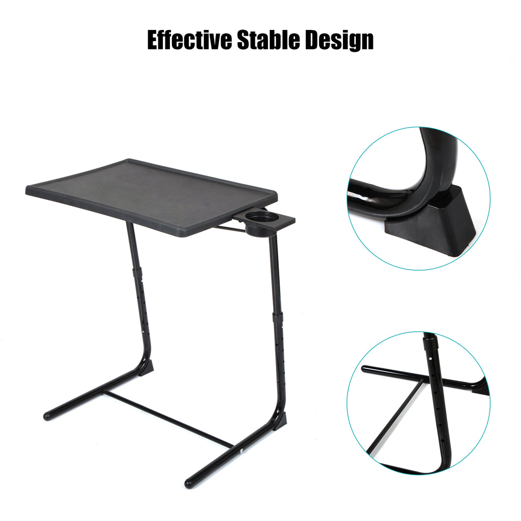Portable Black Laptop Desk, Height Adjustable Mobile Computer Table with Lockable Wheels for Home Office Bedroom Study