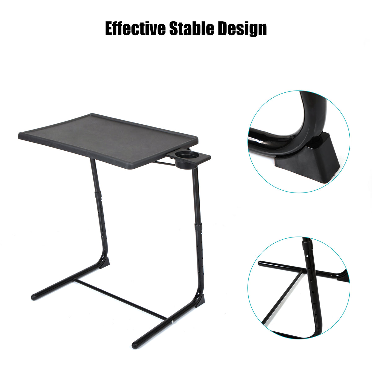 Portable Black Laptop Desk, Height Adjustable Mobile Computer Table with Lockable Wheels for Home Office Bedroom Study