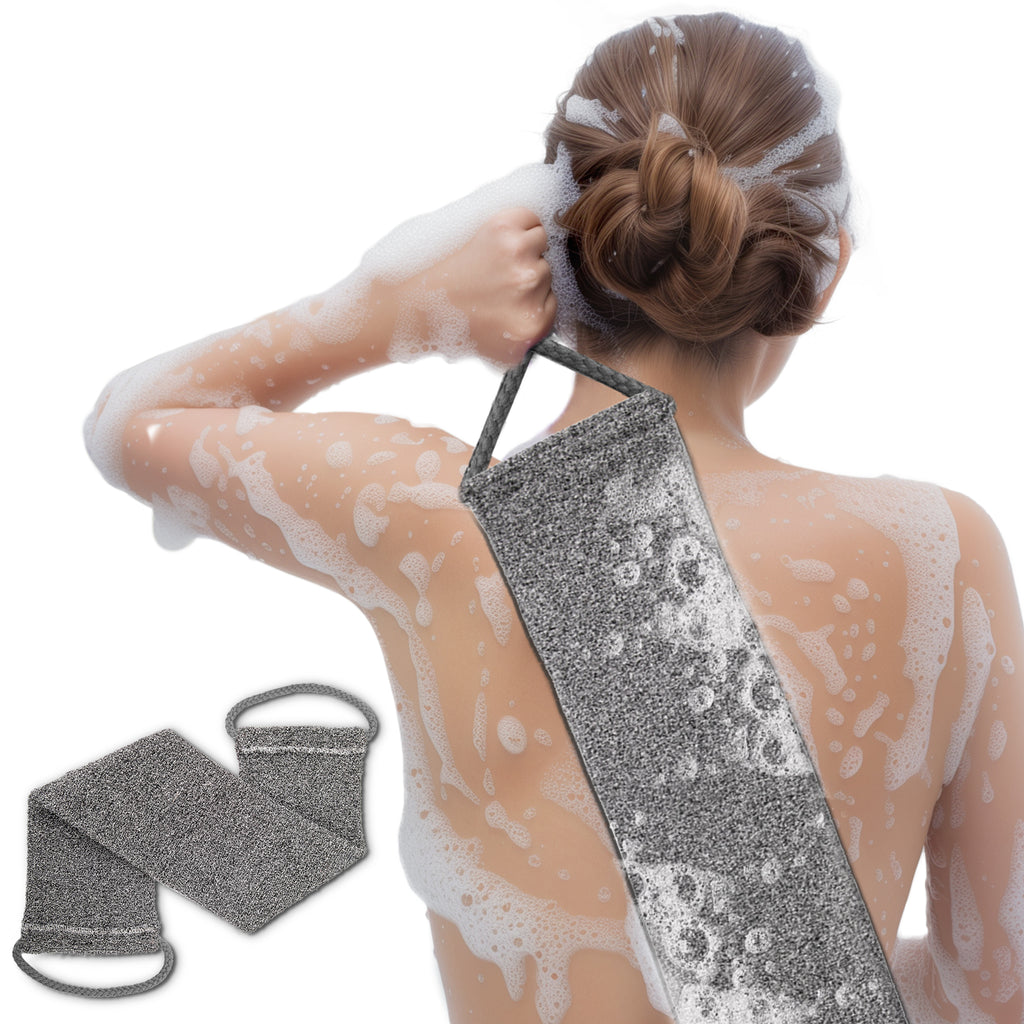 Dual Sided Back Scrubber Towel with Hanging Loops, Long Exfoliating Body Wash Strap for Shower Deep Skin Cleansing