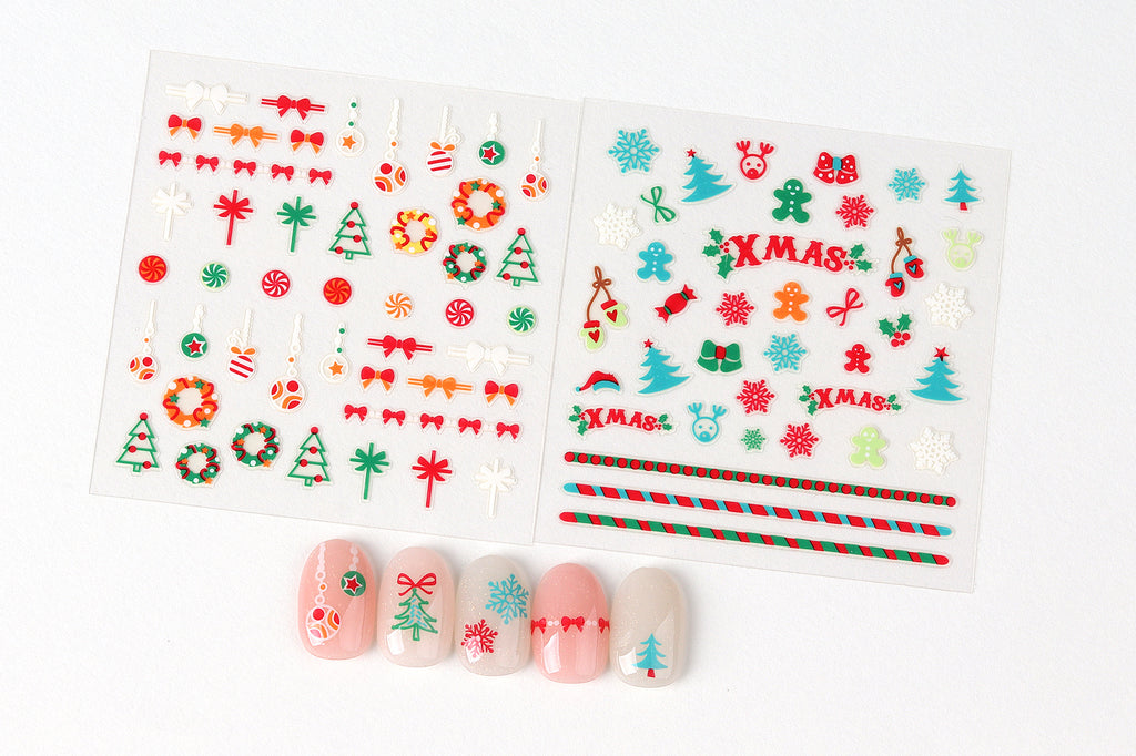 Christmas 3D Nail Art Stickers, Self-Adhesive Holiday Nail Decals with Santa, Snowman, Tree & Reindeer Patterns for Nail DIY Decorations