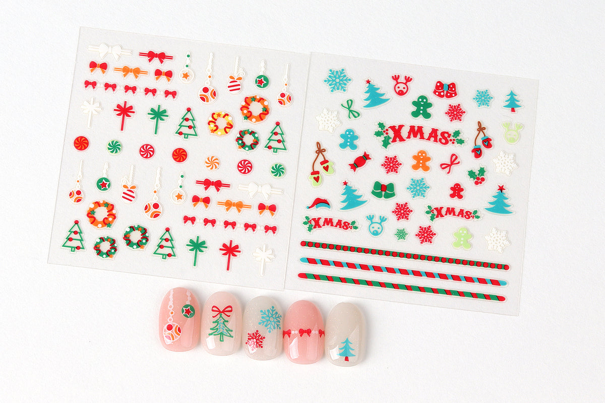 Christmas 3D Nail Art Stickers, Self-Adhesive Holiday Nail Decals with Santa, Snowman, Tree & Reindeer Patterns for Nail DIY Decorations