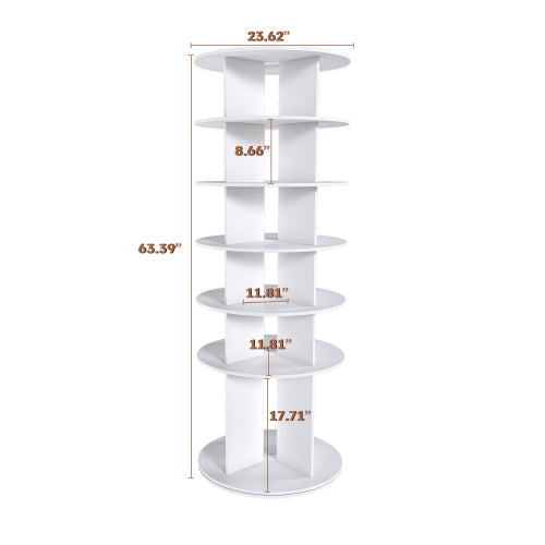 AEELLEEA 6-Tier 360° Rotating Shoe Rack Tower, Freestanding Spinning Shoe Organizer, Holds 30 Pairs, High Bottom for Long Boots, White