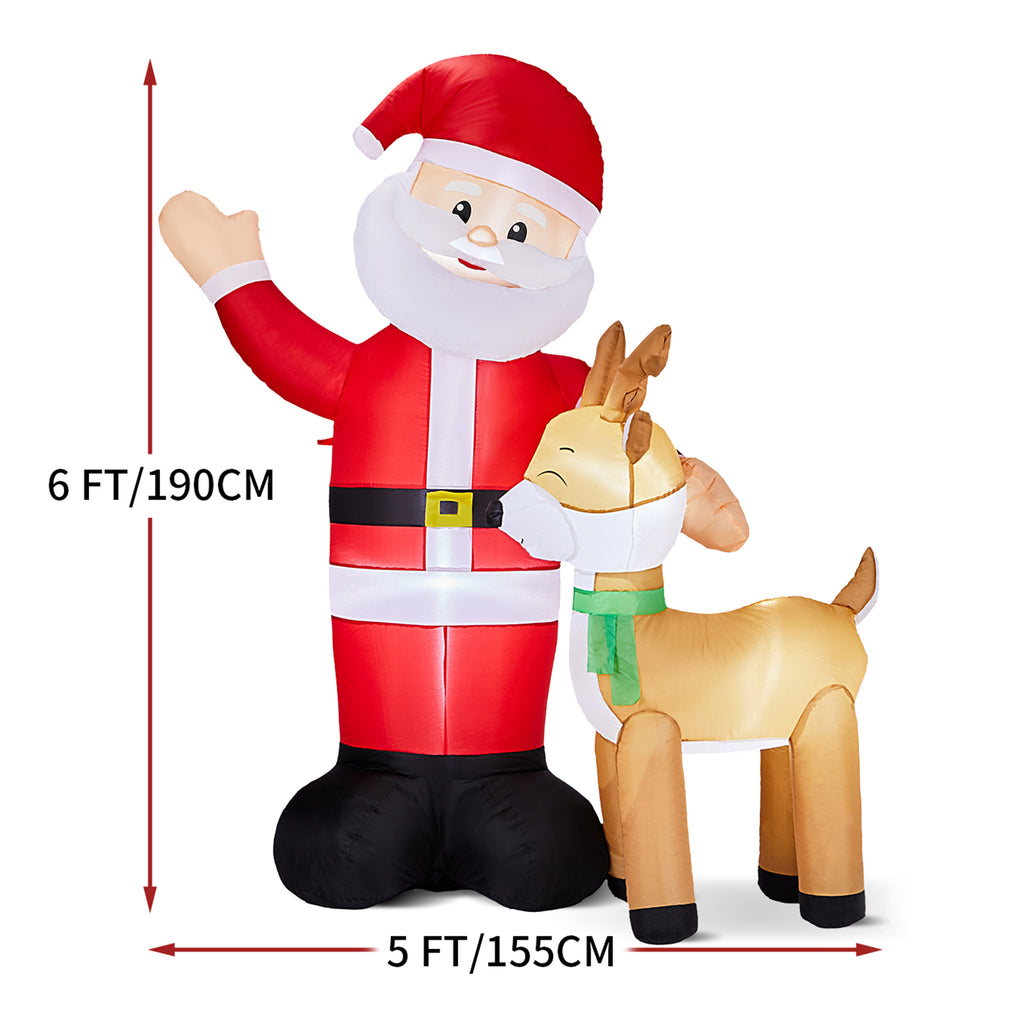 AEELLEEA-Christmas Inflatable Santa & Reindeer Decoration with Built-in LED Lights, Large 74.8 FT Tall