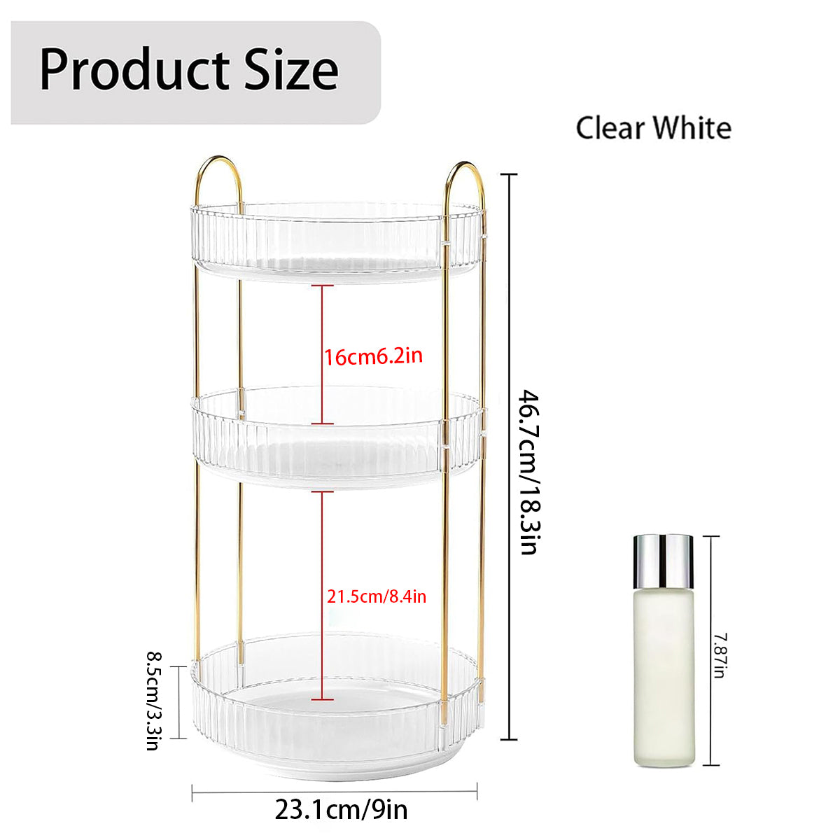 360 Rotating Lazy Susan Makeup Organizer, 3 Tiers Clear White High Capacity Cosmetic Storage for Vanity, Bathroom Countertop, Dresser, Skincare & Perfume Holder