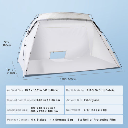 Paint Booth Tent, Portable Spray Paint Tent 120 x 84 x 72 in, Pop Up Painting Shelter with Vents, Fiberglass Poles for DIY Projects
