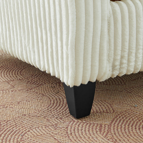 AEELLEEA Ivory Corduroy Accent Chair with Pillows, Modern Upholstered Armchair for Living Room or Bedroom