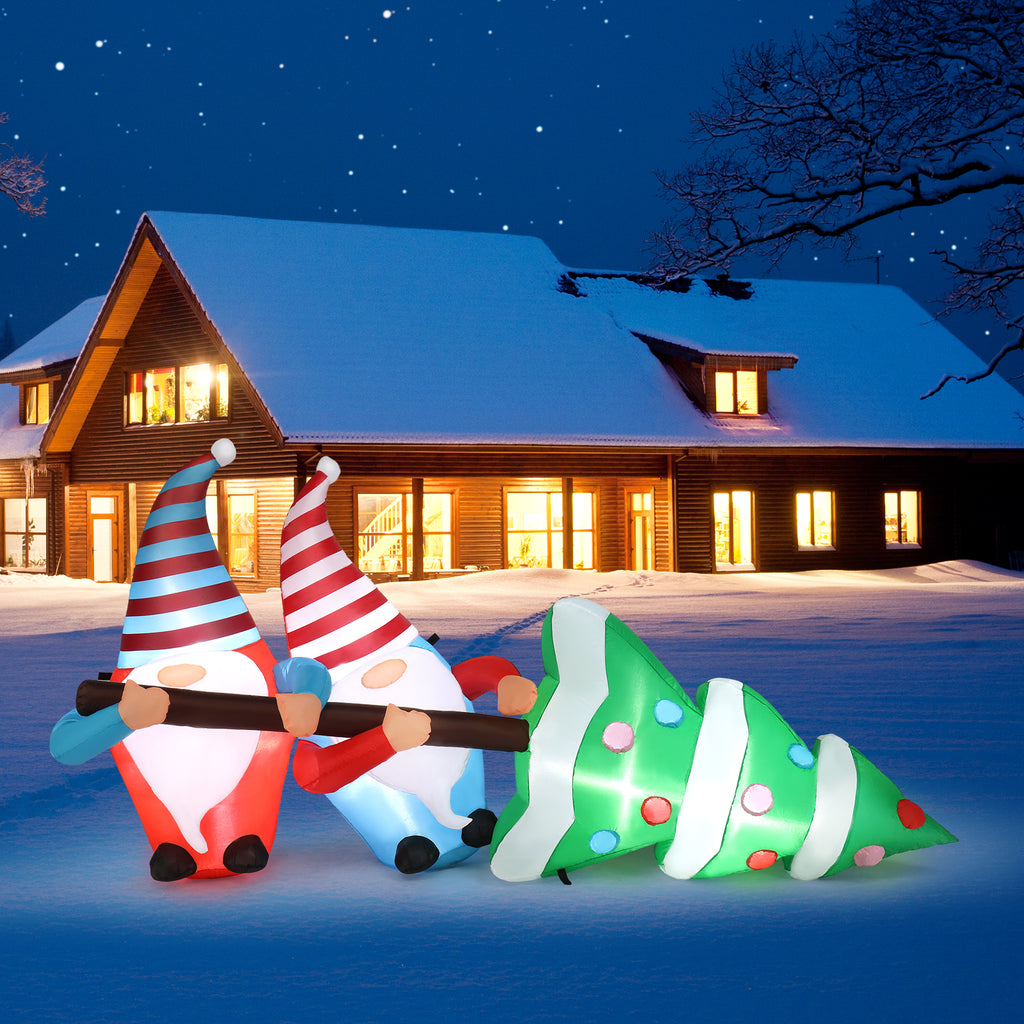 AEELLEEA-Christmas Inflatable Decoration, Two Cute Gnomes Pulling Christmas Tree with LED Lights