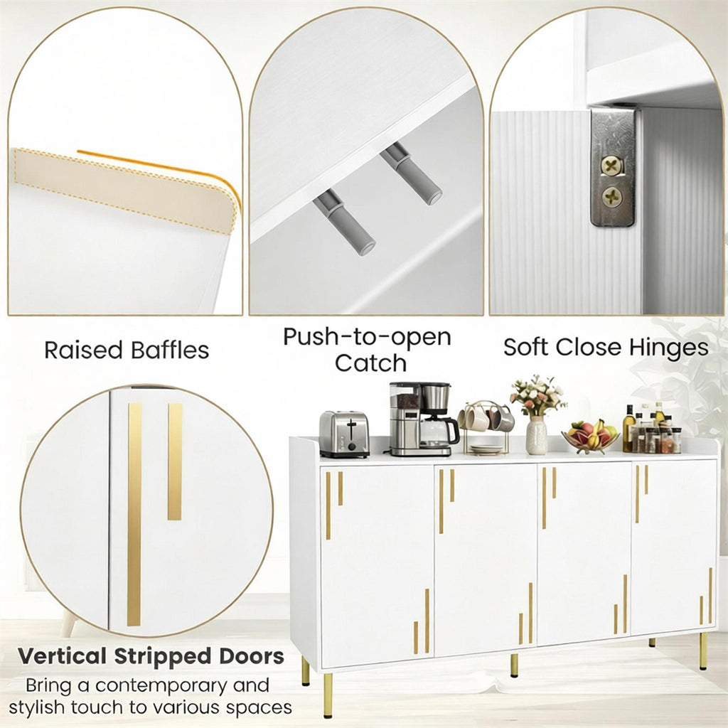 AEELLEEA 55"W White 4-Door Storage Sideboard Cabinet, 33"H Buffet Cabinet with Gold Metal Legs for Kitchen Dining Room