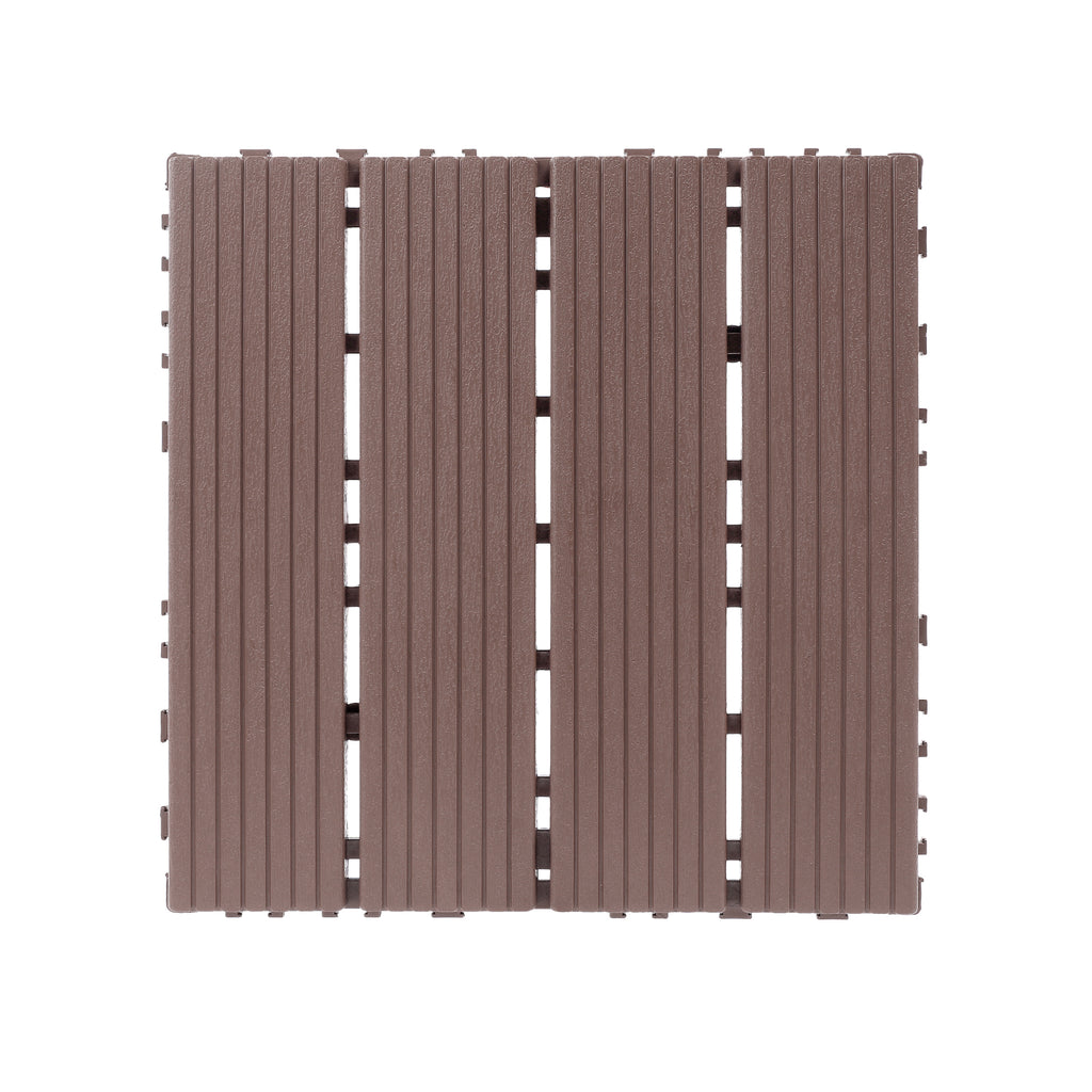 AEELLEEA 12 Inch Brown PP Interlocking Deck Tiles, 44 Pack Waterproof Patio Flooring Tiles, Non-Slip Drainage Outdoor Decking for Backyard Poolside Balcony