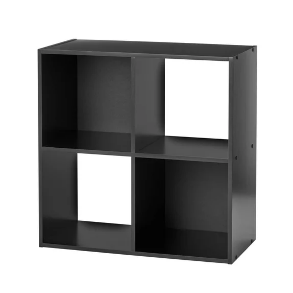 AEELLEEA 4 Cube Storage Organizer, Black Open Cubby Bookshelf, 23.7"×23.78"×11.73" Modular Storage Shelving Unit for Bedroom, Living Room & Office, Multipurpose Display Cabinet