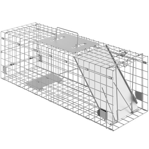 Live Animal Cage Trap, 24"x8"x8", Humane Galvanized Iron Folding Trap with Handle for Cats, Rabbits, Raccoons, Squirrels & More