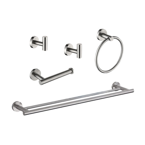 AEELLEEA 5-Piece Brushed Stainless Steel Wall Mount Bathroom Hardware Set with Towel Bar, Towel Ring, Toilet Paper Holder & Hooks