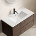 Wall Mount Floating Bathroom Vanity with Sink, Modern Dark Walnut Floating Cabinet with White Integrated Sink, Double Drawers