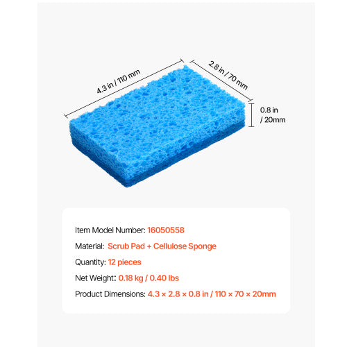 12 Pcs Natural Kitchen Sponges with Cellulose & Scrub Pad, Honeycomb Structure, Quick Water Absorption for Home Cleaning.