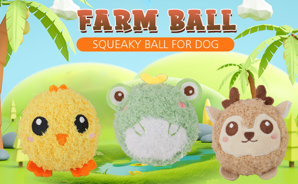 ZippyPaws3Pack Squeaky Dog Balls,2 in1 Funny Puppy Ball Toys,Birthday Dog Toy for Small Medium Dogs (Farm Ball)