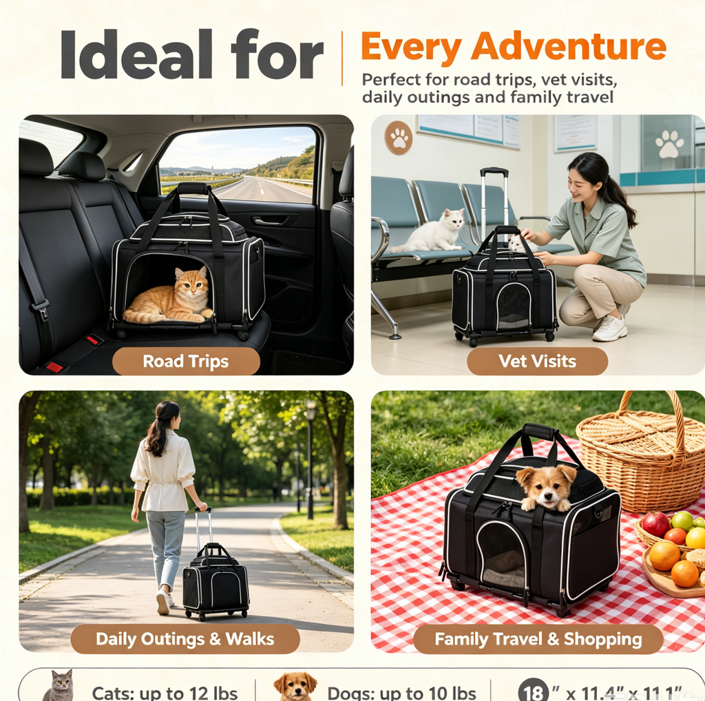 Rolling Pet Carrier with Wheels