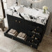 Black Bathroom Vanity with Sink, Modern Freestanding Cabinet with Black Vein Marble Top, 2 Doors and 4 Drawers, Gold Knobs