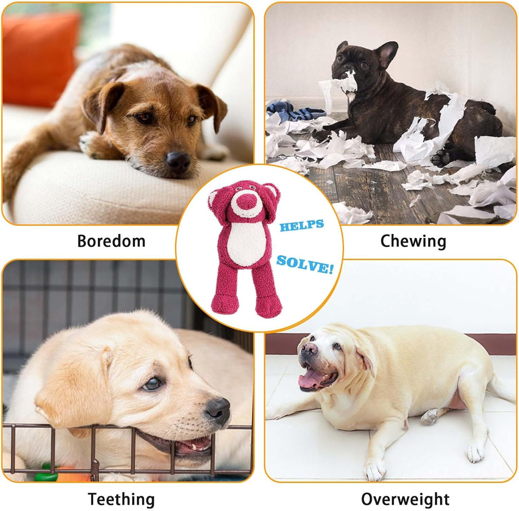 3-Layered Stuffed Dog Toys for Medium Large Dogs, Large Plush Squeaky Dog Toys to Keep Them Busy for Small Medium Large Breed, Cute Animals Puppy Teething Chew Toys - Pink Bear L