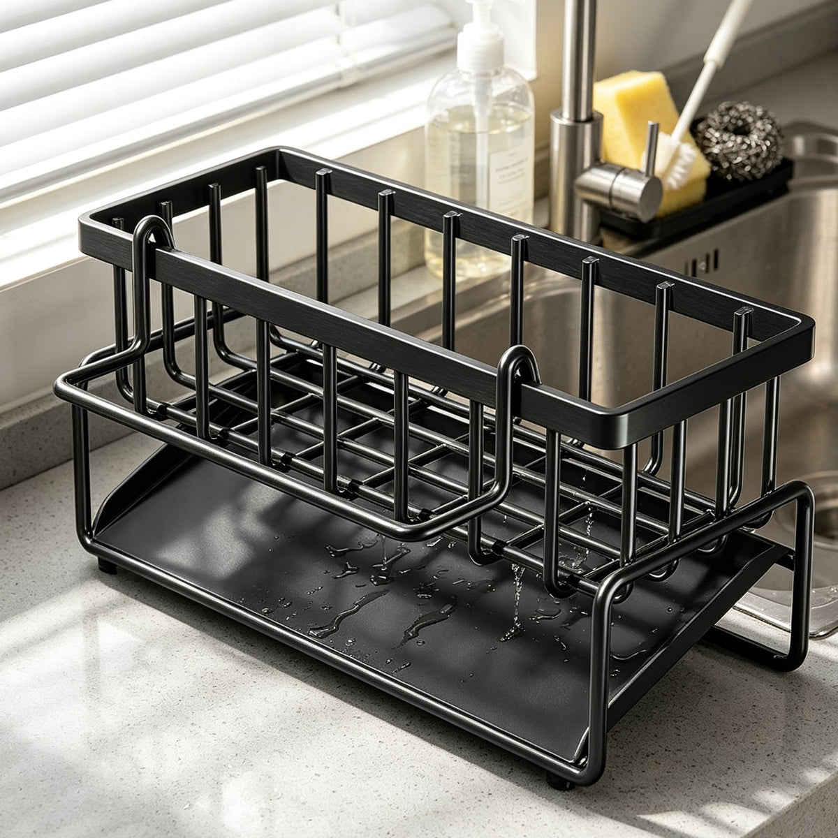 AEELLEEA-Kitchen Sink Caddy Basket Drain Rack, Sponge & Dishcloth Holder Storage Rack