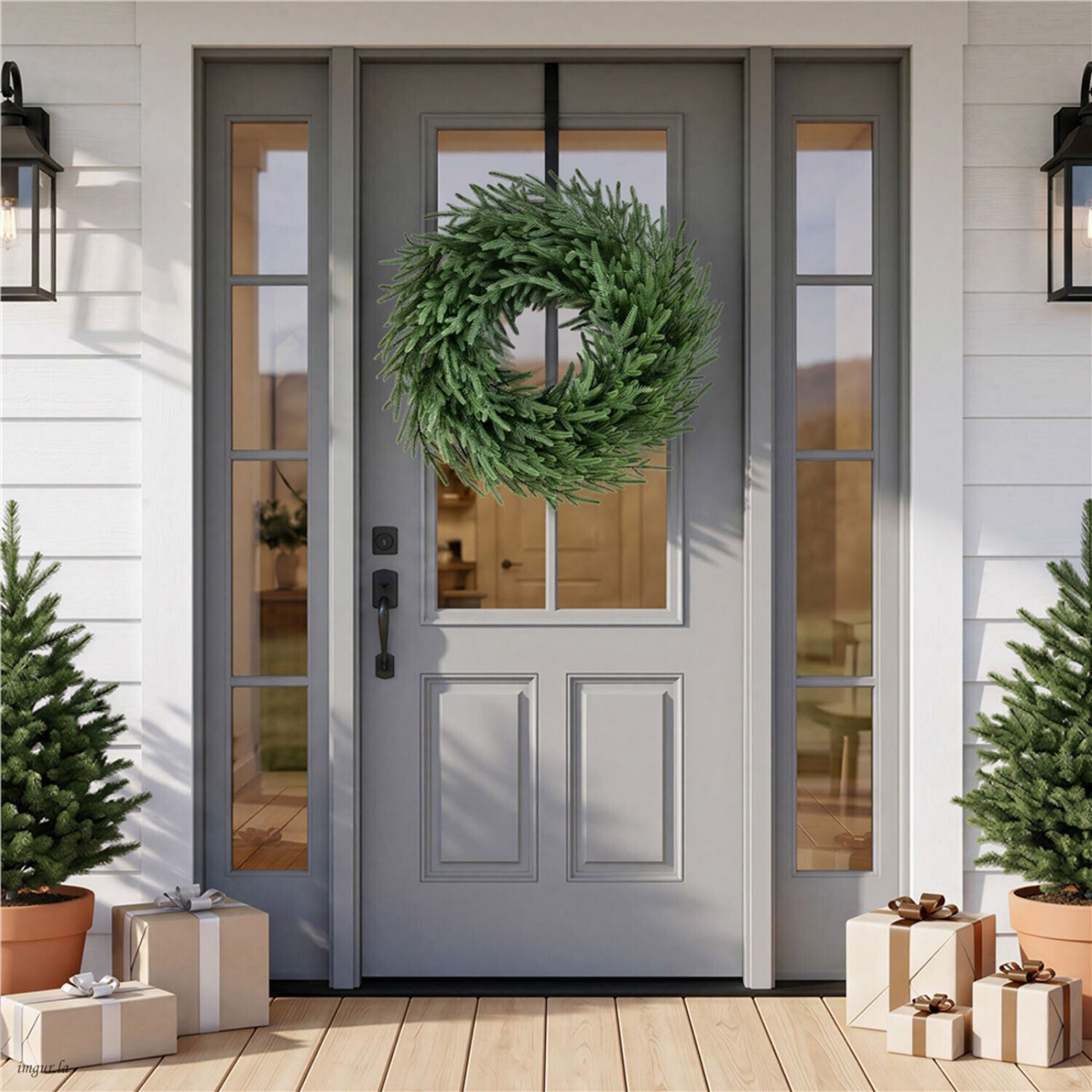AEELLEEA-26 Inch Artificial Christmas Wreath, Green Pine Wreath with Natural Vine Base for Front Door, Wall & Holiday Decor
