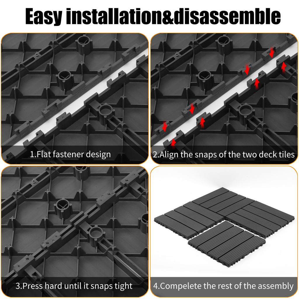 AEELLEEA 44 Pack Interlocking Plastic Deck Tiles, 12"×12" PP Patio Floor Tiles, Non-Slip Drainable Outdoor Flooring for Balcony, Poolside, Backyard