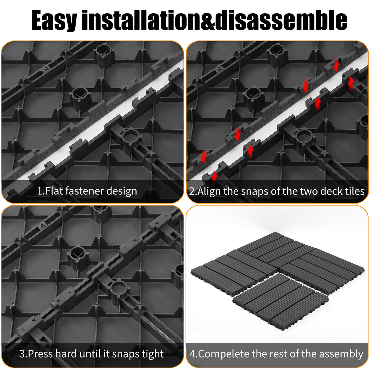 AEELLEEA 44 Pack Interlocking Plastic Deck Tiles, 12"×12" PP Patio Floor Tiles, Non-Slip Drainable Outdoor Flooring for Balcony, Poolside, Backyard