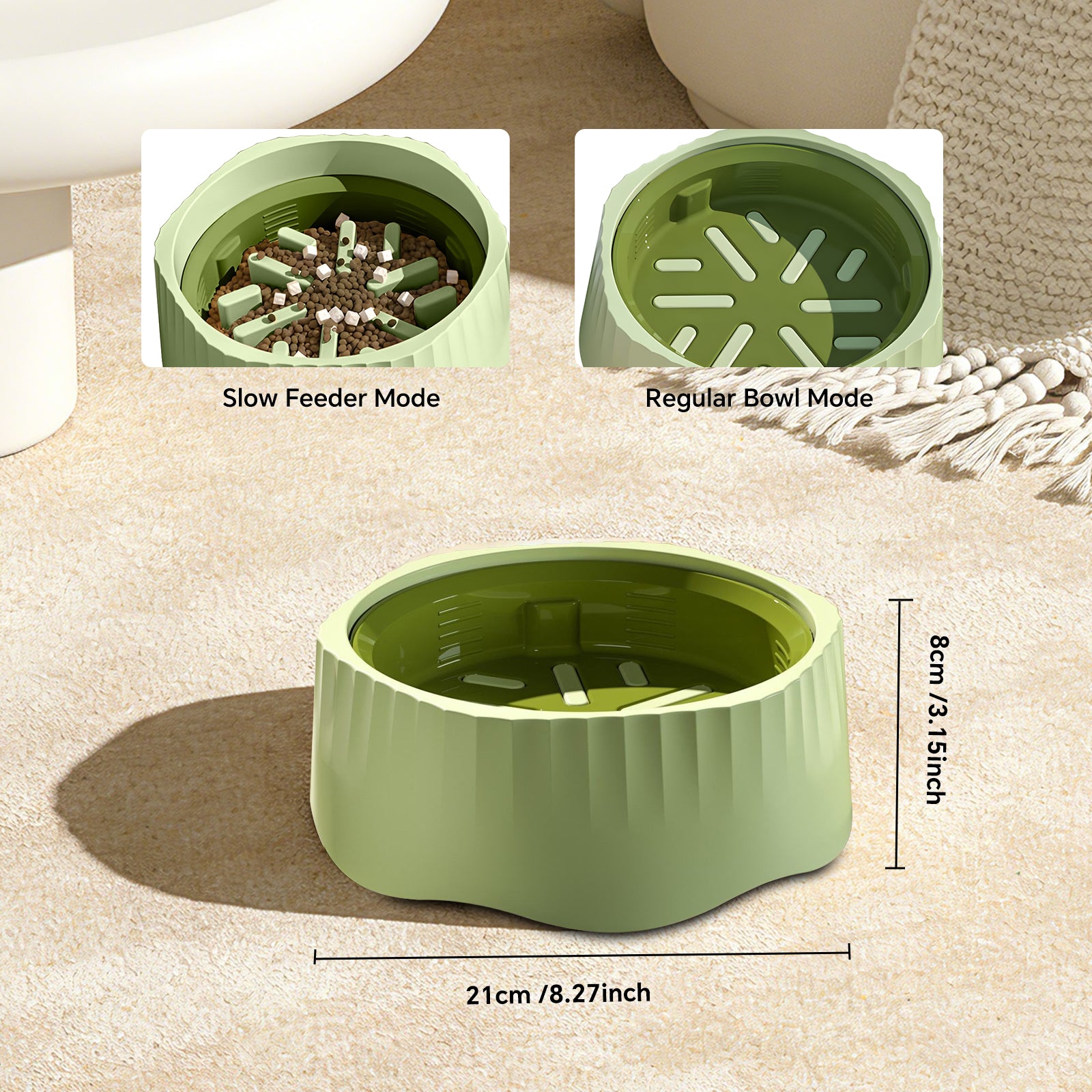 2-in-1 Convertible Slow Feeder Dog Bowl, Regular and Slow Mode for Fast Eaters, Anti-Bloat, Interactive Puzzle, Non-Slip for Small Medium Large Breed Dogs, Cats, Puppies, Pets, Creamy White