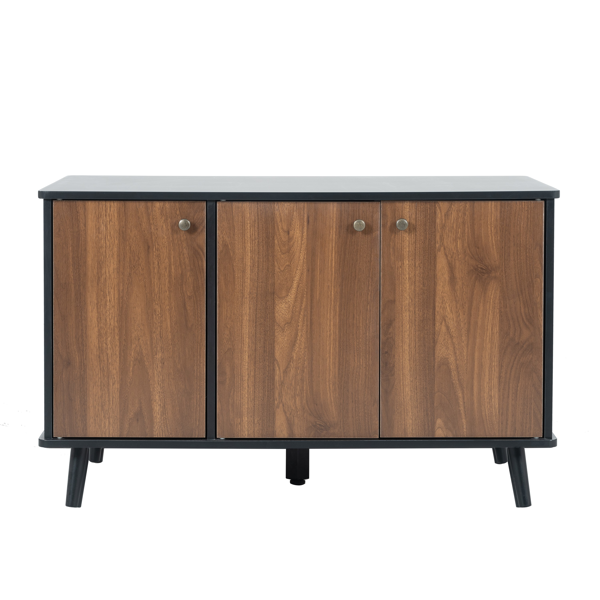 AEELLEEA Cat Litter Box Furniture Cabinet with 3 Doors, Storage Shelves and Side Cat Entry, Black and Walnut