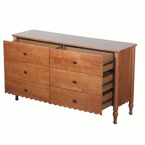 AEELLEEA 55" Farmhouse 6 Drawer Dresser, Rustic Brown Wood Look Double Dresser with Vintage Turned Legs for Bedroom