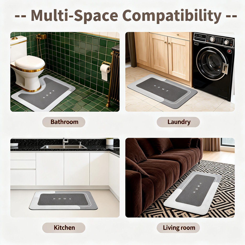 AEELLEEA Diatomite Bathroom Mats Set of 3, Quick Dry Absorbent Non Slip Bath Rugs, U-Shaped Toilet Mat for Bathroom Kitchen