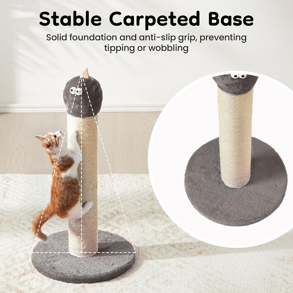 22" Cat Scratching Post, Sisal Scratcher with Interactive Hanging Toy, Monster Design for Indoor Cats, Fits Kittens & Large Cats, Grey