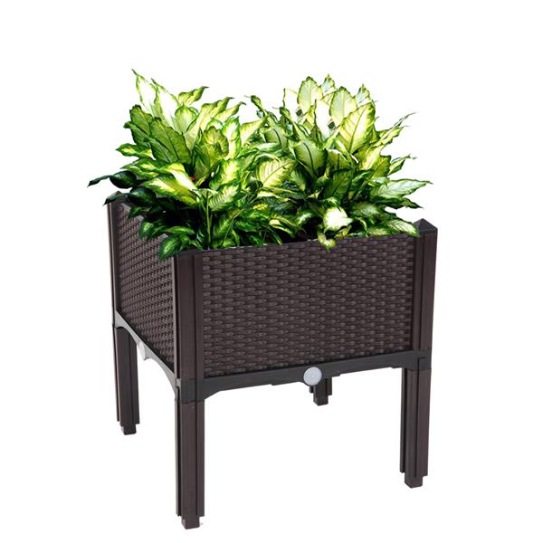 AEELLEEA-2Pcs Free Splicing Injection Planting Box, White Rattan Texture Plastic Raised Garden Planter for Balcony Patio Herb Vegetable Growing