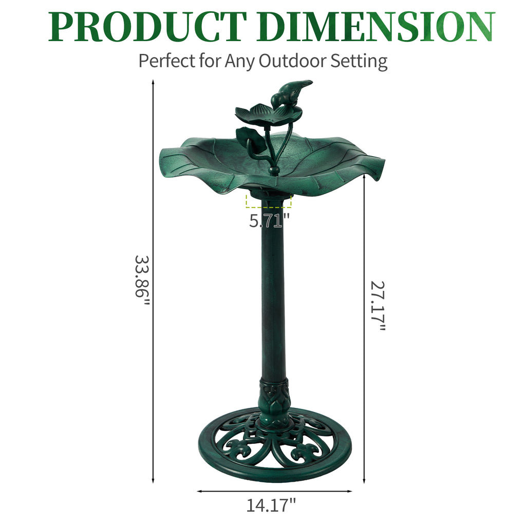 Dark Green Resin Bird Bath, Freestanding Lotus Style Bird Feeder Basin for Garden Yard Outdoor Decor