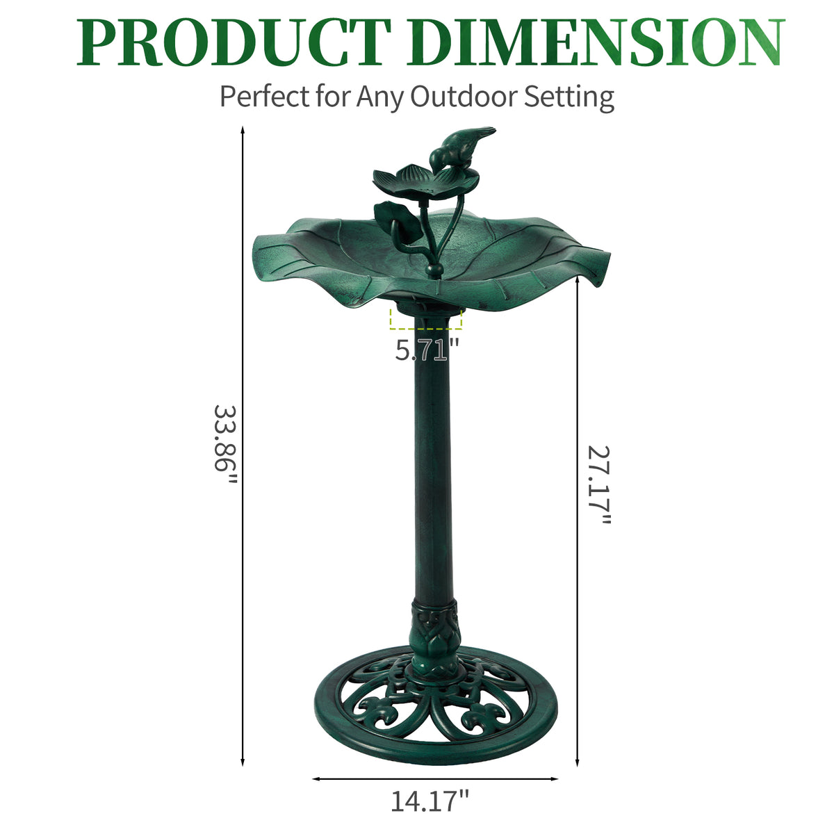 Dark Green Resin Bird Bath, Freestanding Lotus Style Bird Feeder Basin for Garden Yard Outdoor Decor