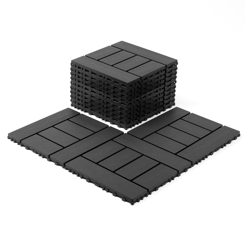 AEELLEEA 44 Pack Interlocking Plastic Deck Tiles, 12"×12" PP Patio Floor Tiles, Non-Slip Drainable Outdoor Flooring for Balcony, Poolside, Backyard