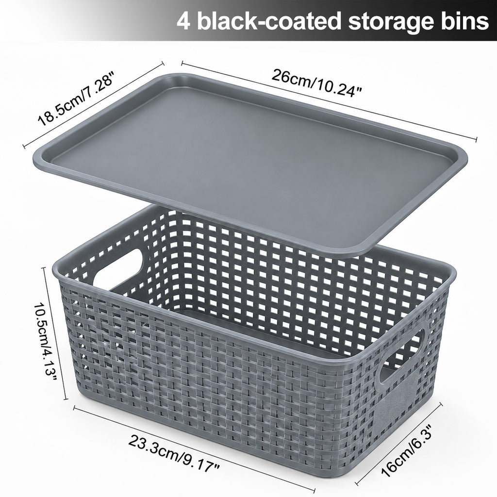 4-Pack Plastic Storage Bins with Lids, Stackable Storage Baskets for Shelves, Drawers, Closets, Playrooms, Classrooms and Offices