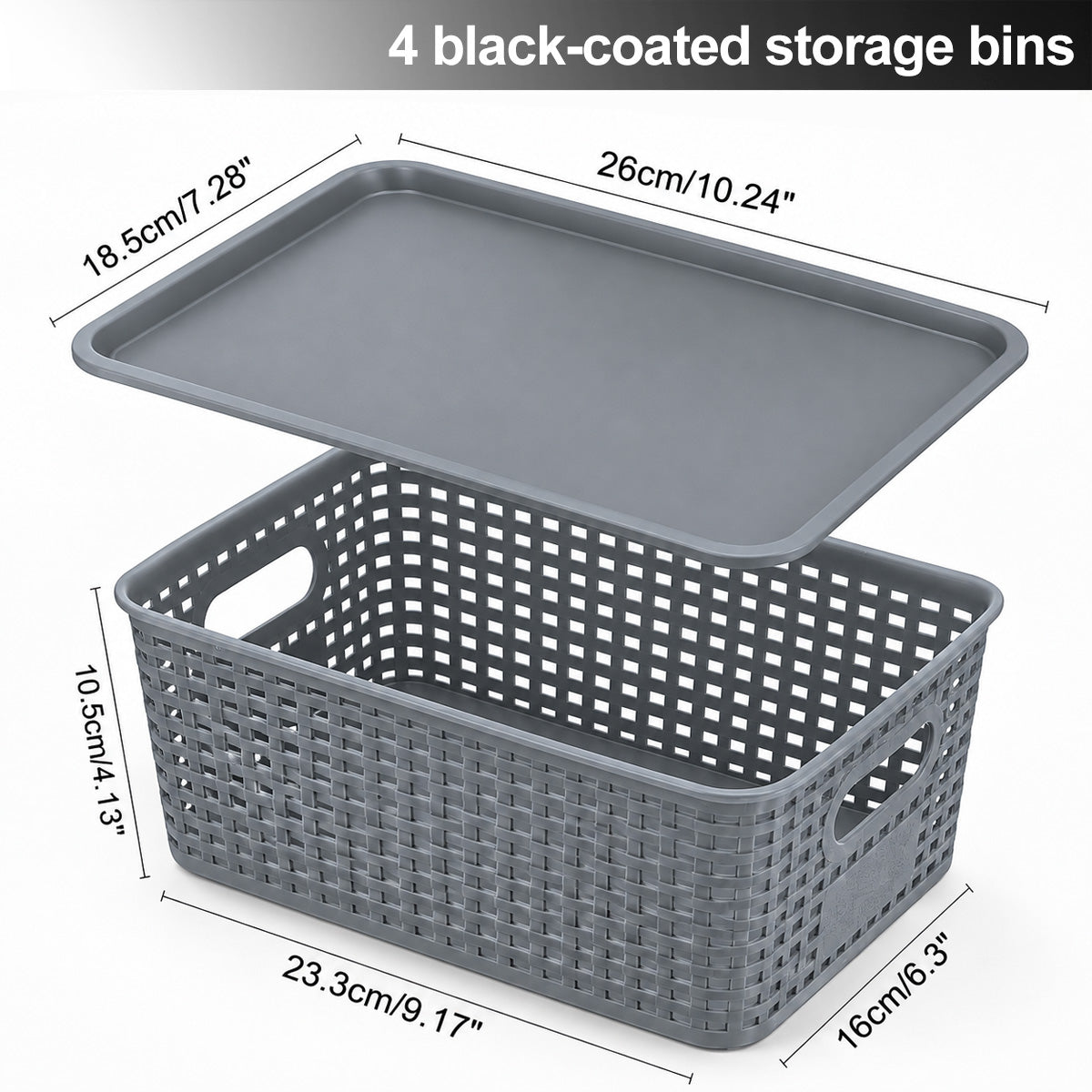 4-Pack Plastic Storage Bins with Lids, Stackable Storage Baskets for Shelves, Drawers, Closets, Playrooms, Classrooms and Offices