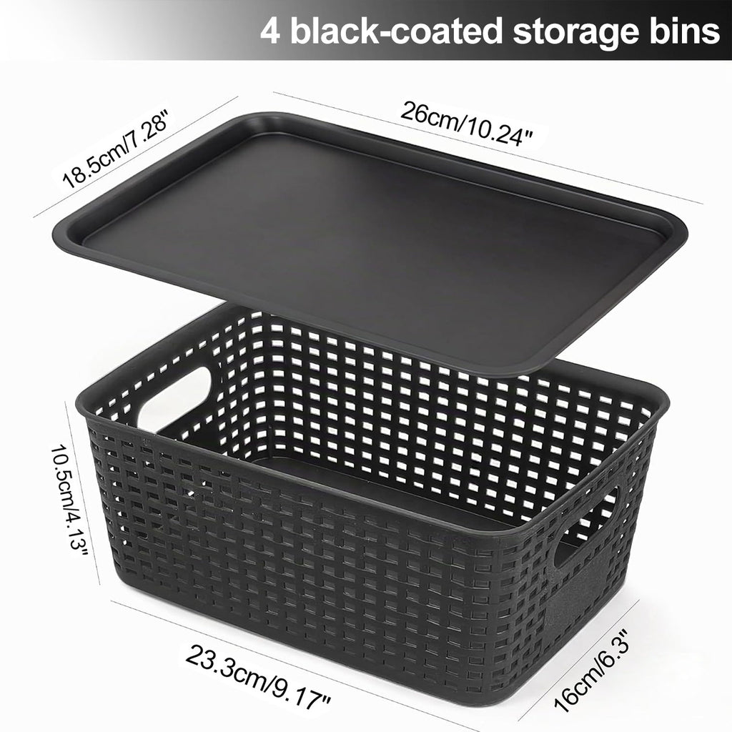 4-Pack Plastic Storage Bins with Lids, Stackable Storage Baskets for Shelves, Drawers, Closets, Playrooms, Classrooms and Offices