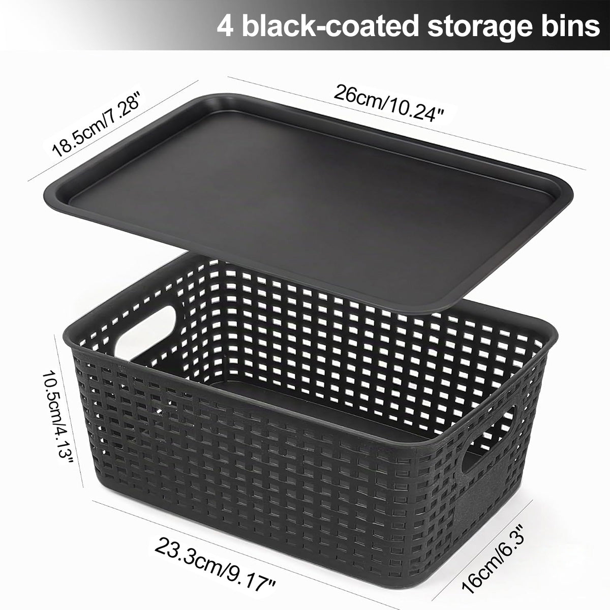 4-Pack Plastic Storage Bins with Lids, Stackable Storage Baskets for Shelves, Drawers, Closets, Playrooms, Classrooms and Offices