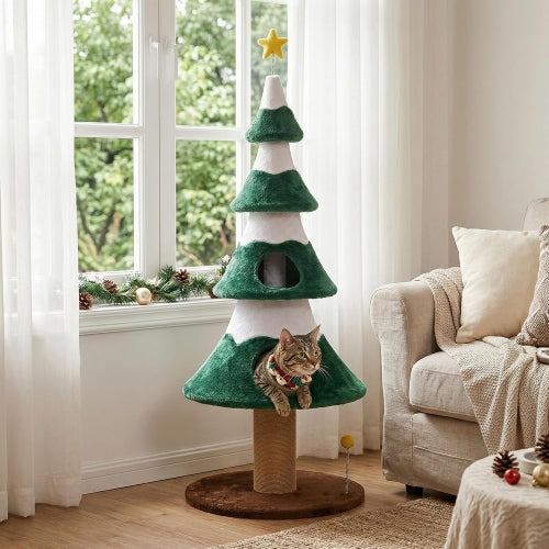 62" Green Cat Tree with Heavy Duty Base, Sisal Scratching Posts, Multi-Level Plant-Like Design & Cozy Condo for Indoor Cats.