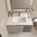 37 Inch Bathroom Vanity Top with Sink, White Marble Look Countertop with Undermount Rectangular Sink and 4 Inch Backsplash