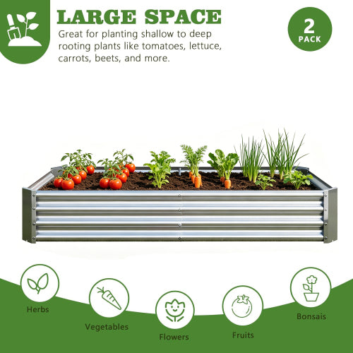 AEELLEEA 72 x 36 x 12 Inch Silver Galvanized Metal Raised Garden Bed, 2 Pack Rectangular Outdoor Planter Box for Vegetables, Herbs & Flowers